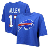 Josh Allen Buffalo Bills Majestic Threads Women's Swarovski Crystals Boxy Cropped Name & Number T-Shirt - Royal cheap