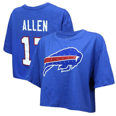 Josh Allen Buffalo Bills Majestic Threads Women's Swarovski Crystals Boxy Cropped Name & Number T-Shirt - Royal cheap