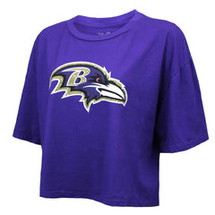 Lamar Jackson Baltimore Ravens Majestic Threads Women's Swarovski Crystals Boxy Cropped Name & Number T-Shirt - Purple cheap