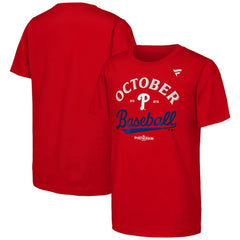 Philadelphia Phillies Youth 2025 MLB Postseason Locker Room T-Shirt - Red