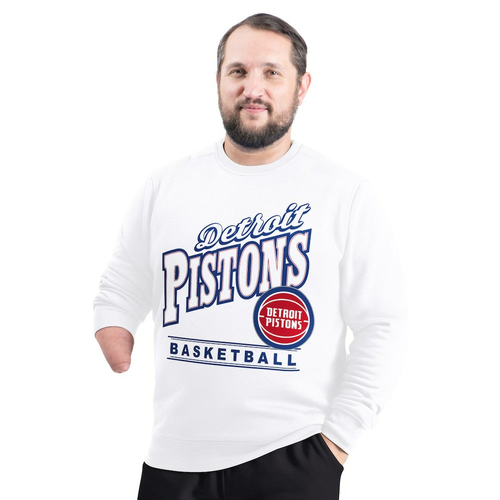 Detroit Pistons G-III Sports by Carl Banks Adaptive Headliner Fleece Crewneck Sweatshirt sale - White discount