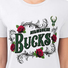 Milwaukee Bucks G-III 4Her by Carl Banks Women's Super-Slim Fit Lightweight Roses Crew Neck T-Shirt - White for sale