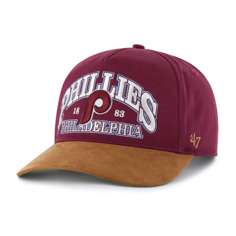 Philadelphia Phillies Cooperstown Break Wood Suede Hitch Adjustable Hat - Burgundy/Brown | 47 brand