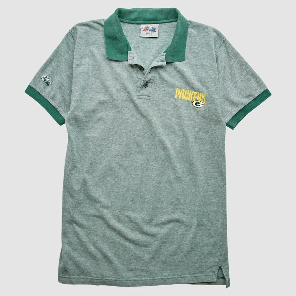 Green Bay Packers Majestic 90s Polo - Heather Gray Vintage outlet