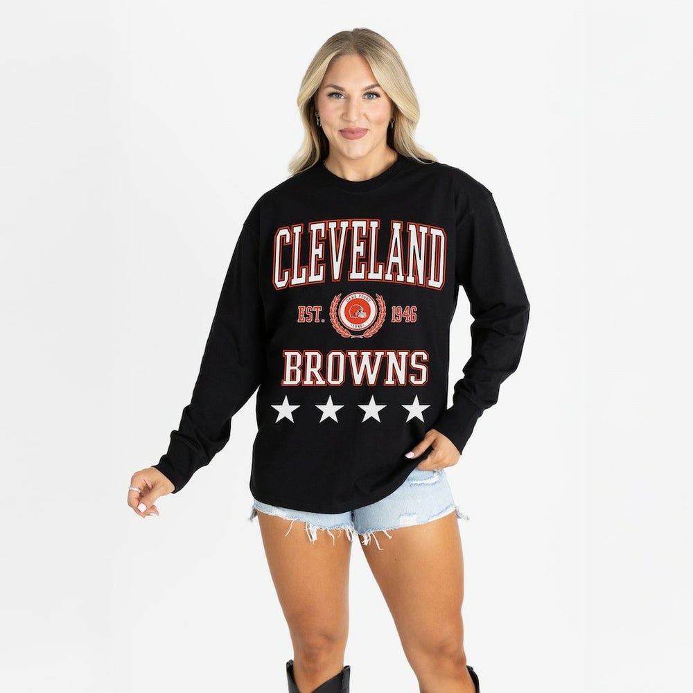Cleveland Browns Gameday Couture Women's Oversized Everyday Star Long Sleeve T-Shirt - Black cheap
