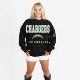 Los Angeles Chargers Gameday Couture Women's Oversized Level Up Black Label Premium Fleece Sweatshirt - Black cheap