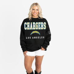 Los Angeles Chargers Gameday Couture Women's Oversized Level Up Black Label Premium Fleece Sweatshirt - Black cheap