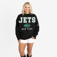 New York Jets Gameday Couture Women's Oversized Level Up Black Label Premium Fleece Sweatshirt - Black outlet
