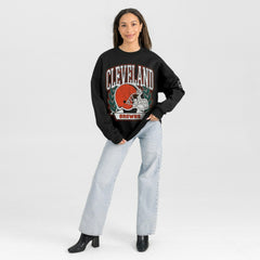 Cleveland Browns Gameday Couture Women's Oversized Victory Lane Black Label Premium Fleece Sweatshirt - Black cheap