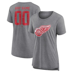 Detroit Red Wings Women's Heritage Custom Tri-Blend T-Shirt Gray