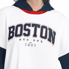 Boston Red Sox G-III 4Her by Carl Banks Women's Key Player Oversized Hooded Long Sleeve T-Shirt - White/Navy