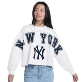 New York Yankees G-III 4Her by Carl Banks Women's Bleachers Cropped Pullover Sweatshirt - White