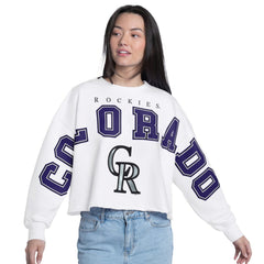 Colorado Rockies G-III 4Her by Carl Banks Women's Bleachers Cropped Pullover Sweatshirt - White