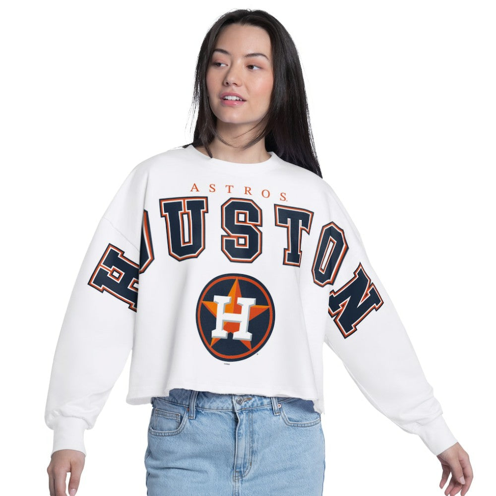 Houston Astros G-III 4Her by Carl Banks Women's Bleachers Cropped Pullover Sweatshirt - White