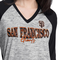 San Francisco Giants G-III 4Her by Carl Banks Women's Speed Training 3/4-Sleeve Rhinestone V-Neck T-Shirt - Black/Heather Black