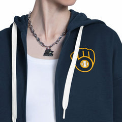 Milwaukee Brewers Starter Women's Wishbone Full-Zip Hoodie - Navy/Heather Gray