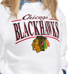 Chicago Blackhawks Starter Women's Arch Stripe Fleece Sweatshirt White