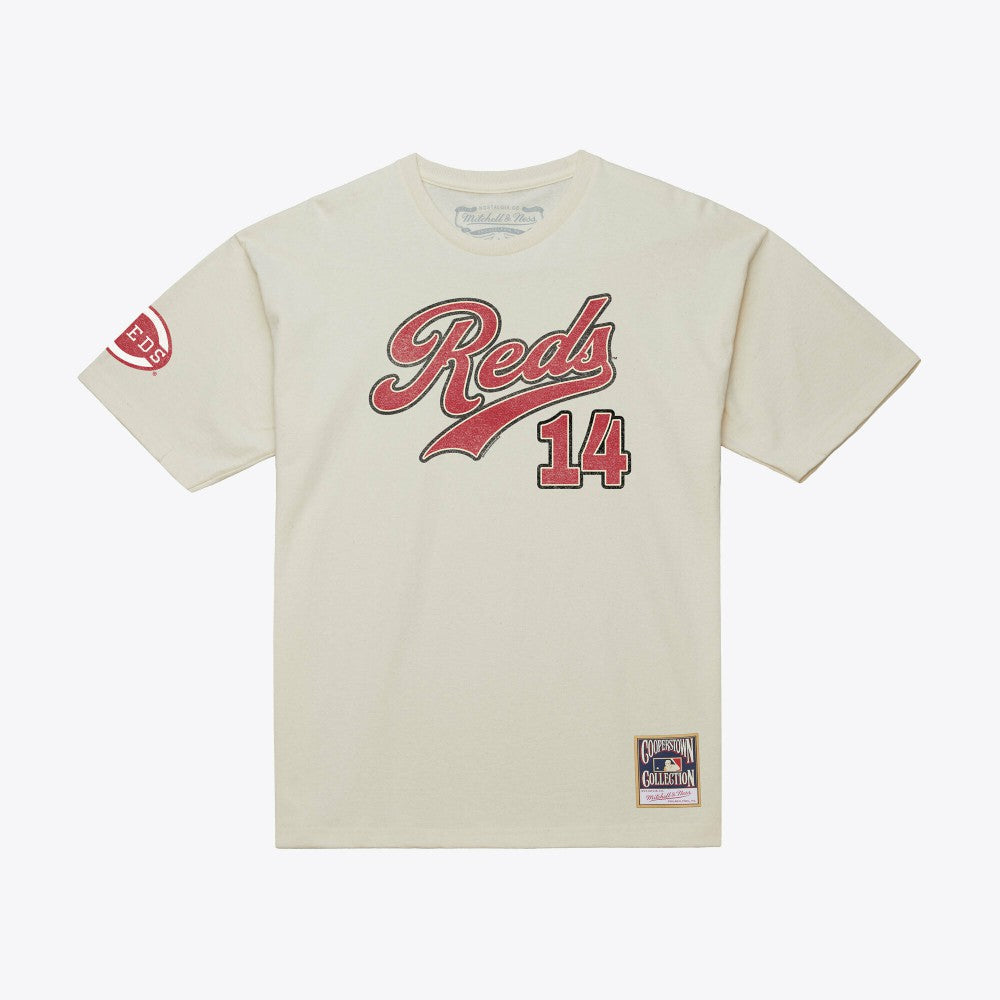 Pete Rose Cincinnati Reds Cooperstown Collection Throwback Name & Number T-Shirt - Cream | Mitchell & Ness
