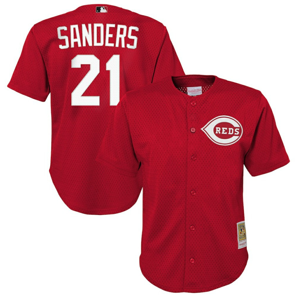 Deion Sanders Cincinnati Reds Youth Cooperstown Mesh Batting Practice Jersey - Red | Mitchell & Ness