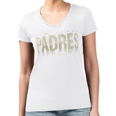 San Diego Padres G-III 4Her by Carl Banks Women's Metallic Drop Lightweight V-Neck T-Shirt - White