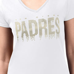 San Diego Padres G-III 4Her by Carl Banks Women's Metallic Drop Lightweight V-Neck T-Shirt - White