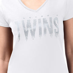 Minnesota Twins G-III 4Her by Carl Banks Women's Metallic Drop Lightweight V-Neck T-Shirt - White