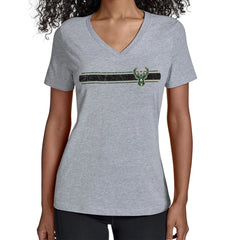 Milwaukee Bucks Starter Women's Team Stripe V-Neck T-Shirt - Gray outlet