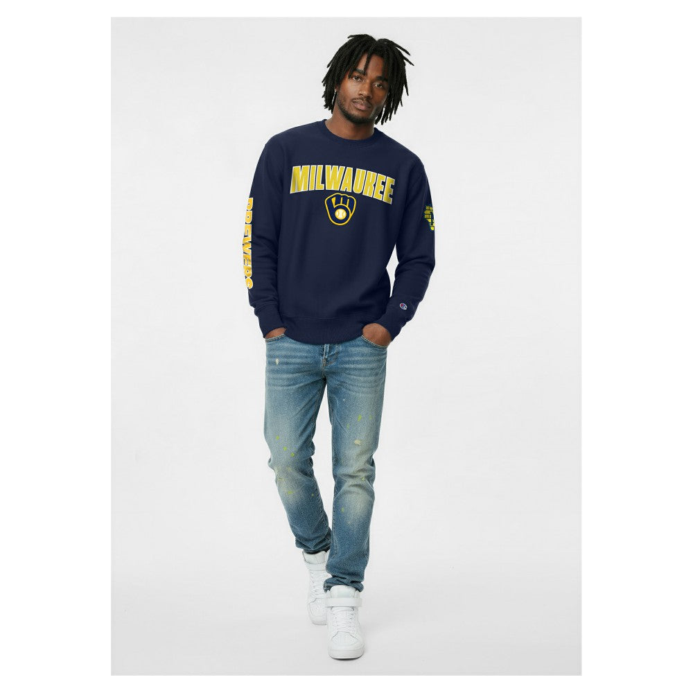 Milwaukee Brewers Champion Reverse Weave Chenille Sweatshirt - Navy