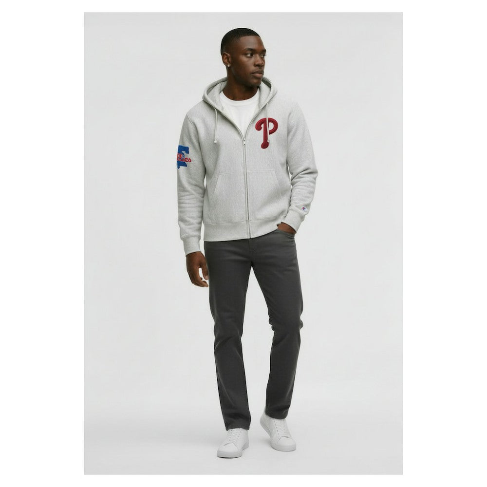 Philadelphia Phillies Champion Reverse Weave Chenille Full-Zip Hoodie - Gray