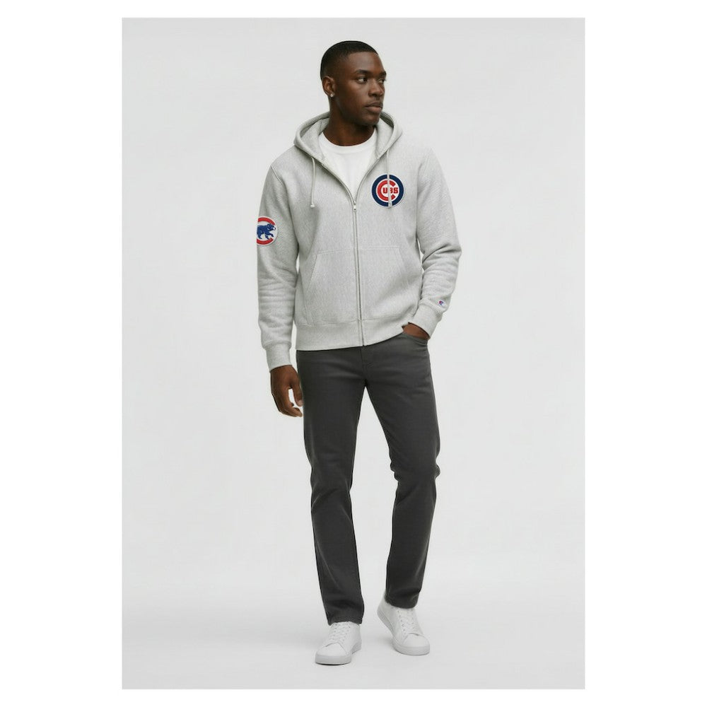 Chicago Cubs Champion Reverse Weave Chenille Full-Zip Hoodie - Gray