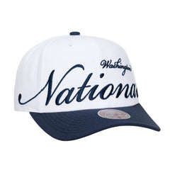 Washington Nationals Unisex XL Script Pro Crown Adjustable Hat - White/Navy | Mitchell & Ness