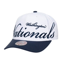 Washington Nationals Unisex XL Script Pro Crown Adjustable Hat - White/Navy | Mitchell & Ness