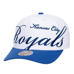 Kansas City Royals Unisex XL Script Pro Crown Snapback Hat - White/Royal | Mitchell & Ness