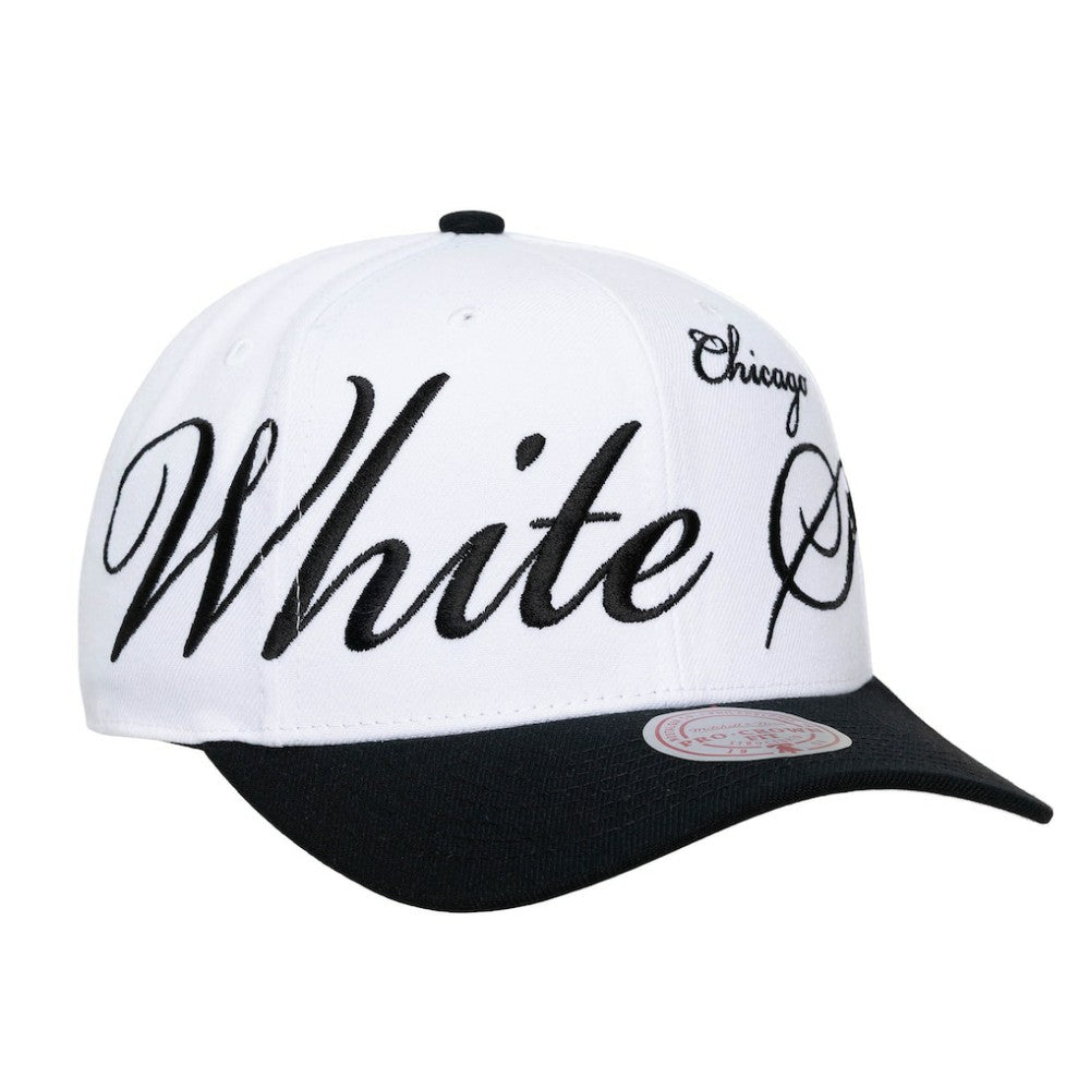 Chicago White Sox Unisex XL Script Pro Crown Snapback Hat - White/Black | Mitchell & Ness