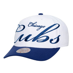Chicago Cubs Unisex XL Script Pro Crown Snapback Hat - White/Royal | Mitchell & Ness