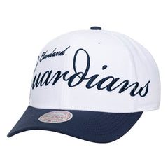Cleveland Guardians Unisex XL Script Pro Crown Snapback Hat - White/Navy | Mitchell & Ness