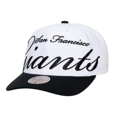 San Francisco Giants Unisex XL Script Pro Crown Adjustable Hat - White/Black | Mitchell & Ness