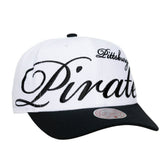 Pittsburgh Pirates Unisex XL Script Pro Crown Adjustable Hat - White/Black | Mitchell & Ness