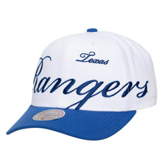 Texas Rangers Unisex XL Script Pro Crown Adjustable Hat - White/Royal | Mitchell & Ness