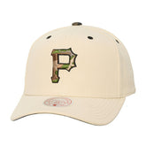 Pittsburgh Pirates Unisex Camo Logo Pro Crown Snapback Hat - Cream | Mitchell & Ness