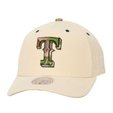 Texas Rangers Unisex Camo Logo Pro Crown Snapback Hat - Cream | Mitchell & Ness