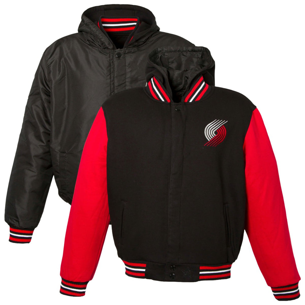 Portland Trail Blazers JH Design Youth Reversible Fleece Full-Zip Varsity Hoodie - Black cheap