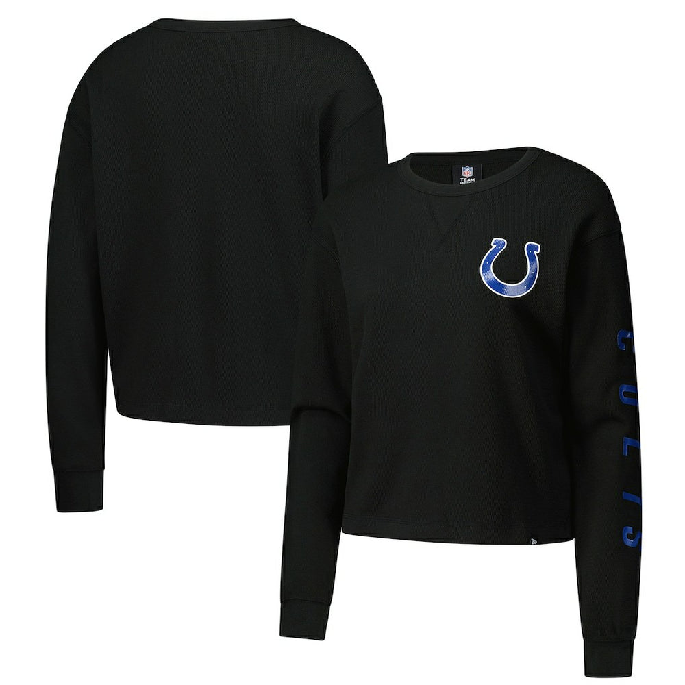 Indianapolis Colts New Era Women's Sport Night Thermal Long Sleeve Cropped T-Shirt - Black for sale