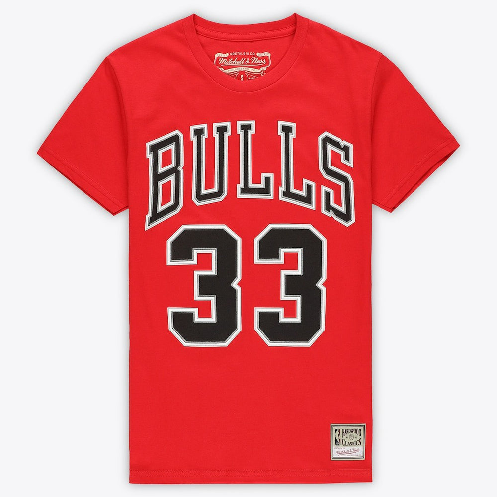 Scottie Pippen Chicago Bulls Unisex Hardwood Classics Name & Number T-Shirt sale - Red | Mitchell & Ness outlet