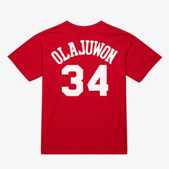 Hakeem Olajuwon Houston Rockets Unisex Hardwood Classics Name & Number T-Shirt sale - Red | Mitchell & Ness on sale