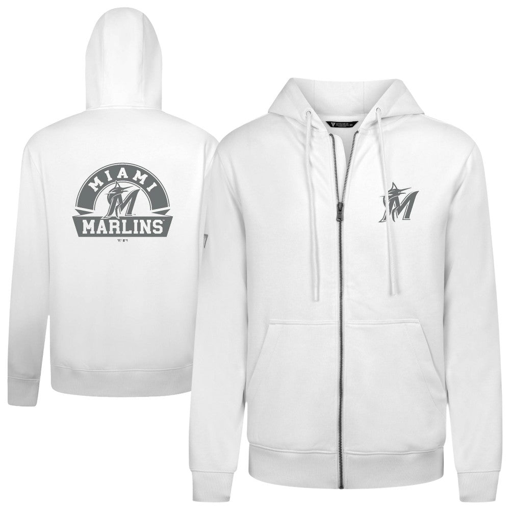 Miami Marlins Levelwear Podium Chenille Logo Full-Zip Hoodie - White