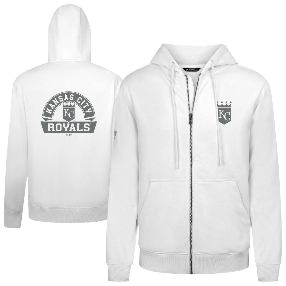 Kansas City Royals Levelwear Podium Chenille Logo Full-Zip Hoodie - White