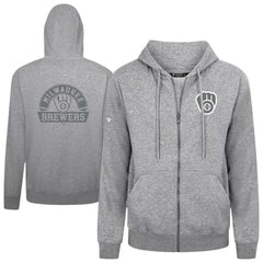 Milwaukee Brewers Levelwear Podium Banner Arch Full-Zip Hoodie - Heather Gray