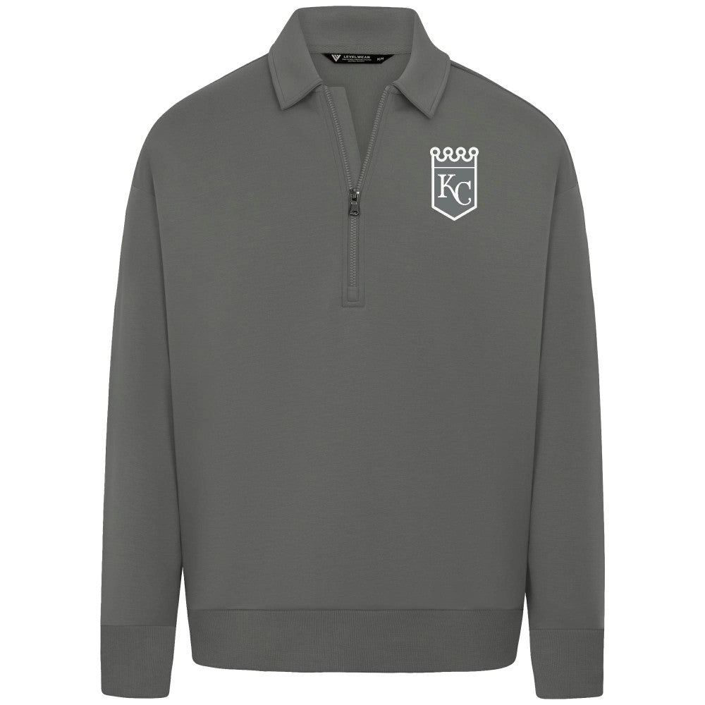 Kansas City Royals Levelwear Luxe Signature Quarter-Zip Chenille Logo Tri-Blend Sweatshirt - Gray