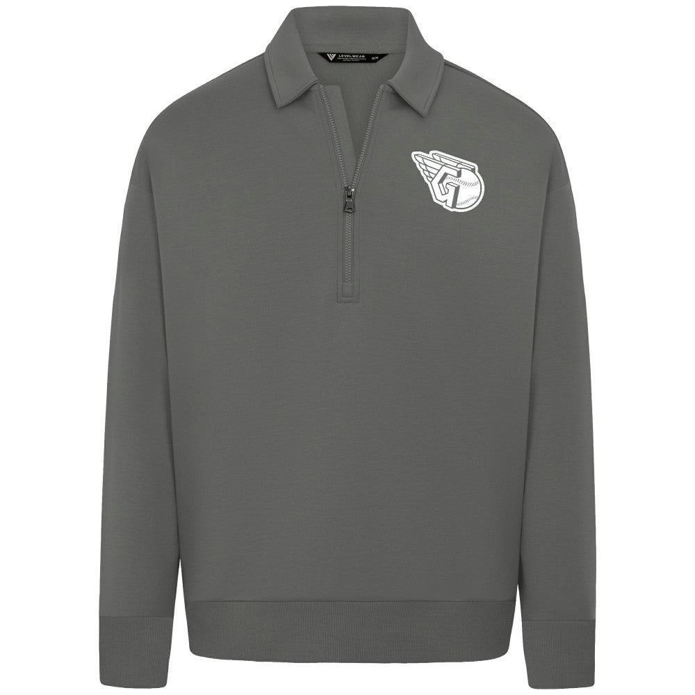 Cleveland Guardians Levelwear Luxe Signature Quarter-Zip Chenille Logo Tri-Blend Sweatshirt - Gray